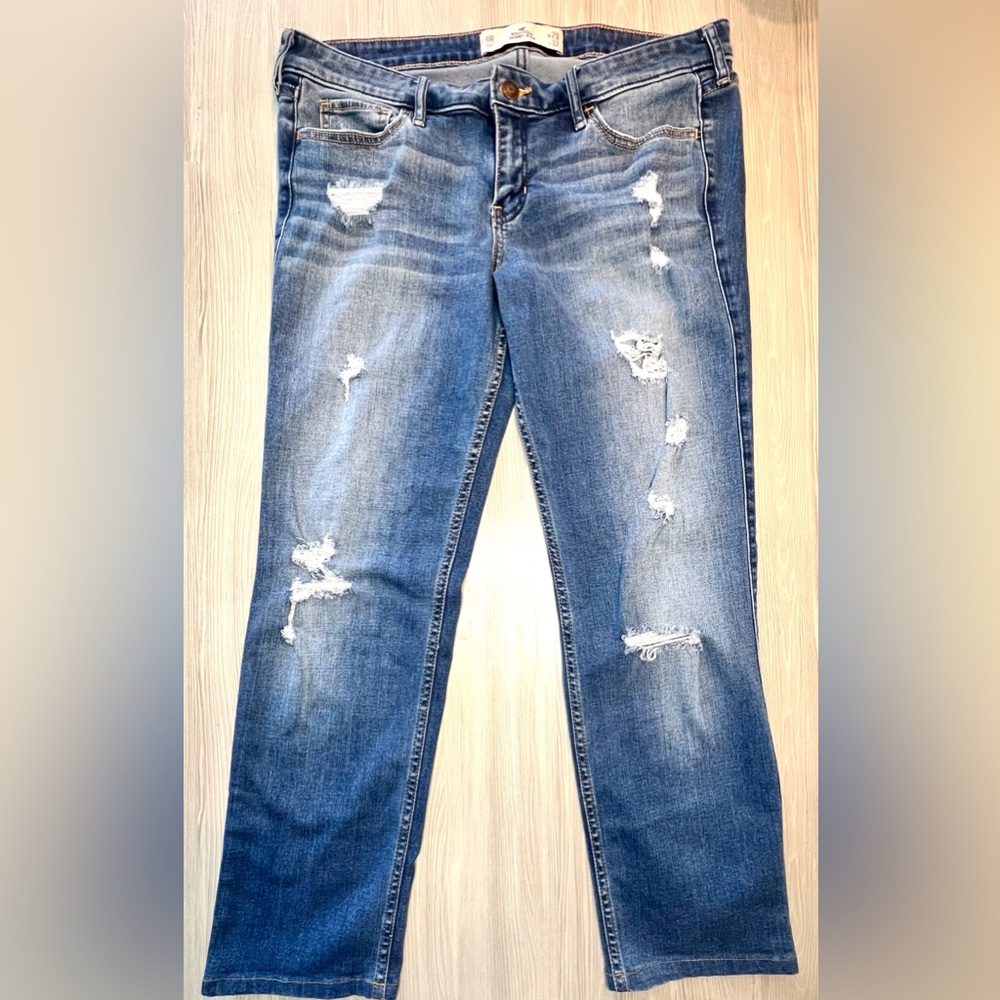 Hollister Skinny Jeans Womens 9R Blue Distressed Denim Low Rise W29 L32